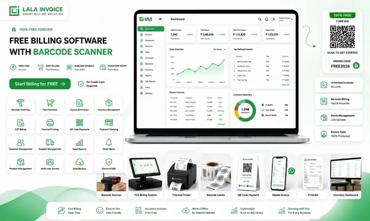Billing Software Dashboard with Barcode Scanner