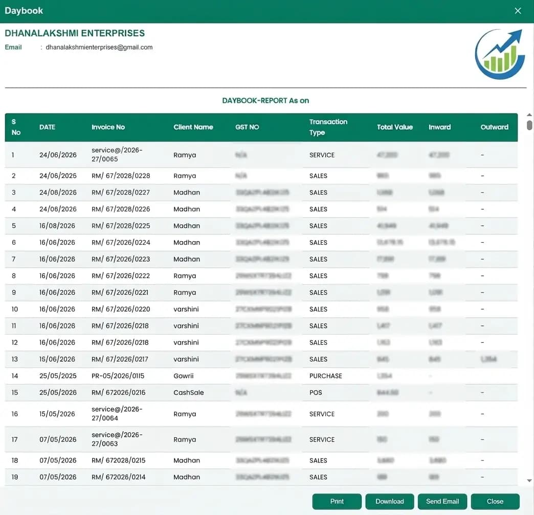 Day Book Management Dashboard